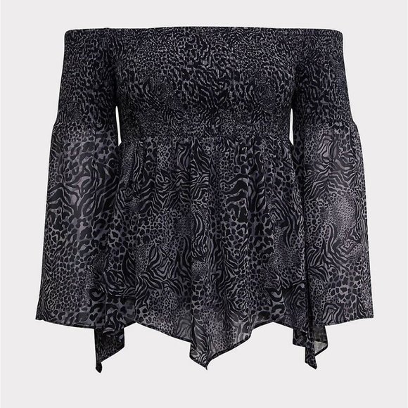 NWT Torrid Animal Print Off Shoulder Babydoll Tunic Top Plus Size 2X HW9871 - Picture 3 of 12